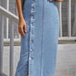 Light Blue Button Fly Split Denim Skirt