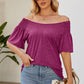 Smocked Round Neck Flutter Sleeve T-Shirt
