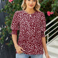 Polka Dot Round Neck Lantern Sleeve Blouse