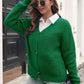 Button Down Ribbed Trim Cardigan