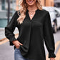 Full Size Swiss Dot Notched Neck Flounce Sleeve Blouse