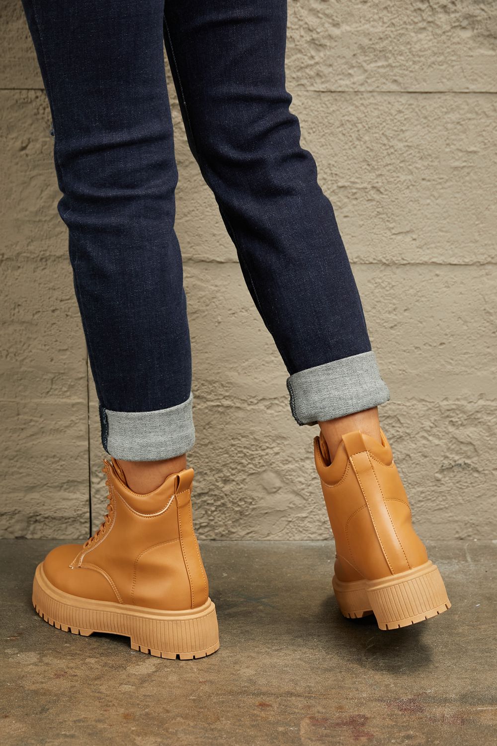 East Lion Corp Platform Caramel Combat Boots *