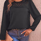 Women's Black Swiss Dot Lace Trim Long Sleeve Blouse
