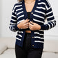 Beauteous Striped Dropped Shoulder V-Neck Knit Top