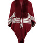 One Size Striped Fringe Detail Long Sleeve Poncho