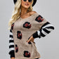 Women's Eden Full Size Striped Sleeve Leopard Print Knitted Sweater
