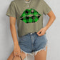 Plaid Lip Graphic Round Neck T-Shirt
