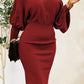 Ruched Lantern Sleeve Dress