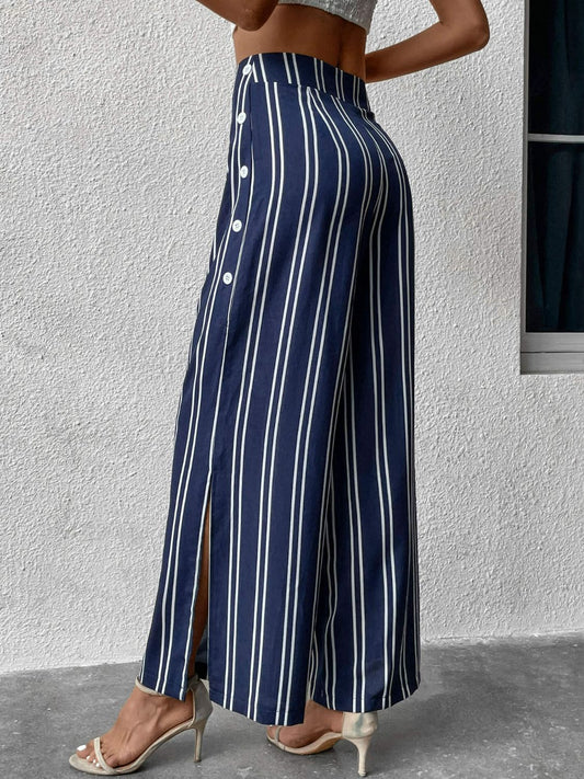 Women's Striped Slit Wide Leg Pants