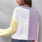 Color Block Button Up V-Neck Knit Top