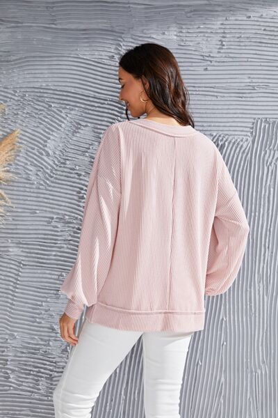 Women's Jasira Dusty Pink V-Neck Drop Shoulder Lantern Sleeve Blouse