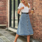 Full Size Button Front A-Line Denim Skirt