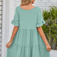 SO BOHO Full Size V-Neck Flounce Sleeve Tiered Dress