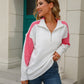 Two-Tone Collared Neck Dropped Shoulder Knit Top