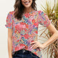 Full Size Floral Short Flounce Sleeve Blouse