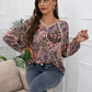Lace Detail Printed V-Neck Blouse
