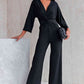 Black Twisted Plunge Three-Quarter Sleeve Jumpsuit
