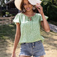 Ruffled Floral Tie Neck Short Sleeve Blouse