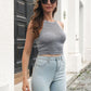 Openwork Halter Neck Cropped Knit Cami