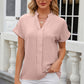 Notched Short Sleeve Blouse