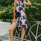 Women's Floral Navy Blue Tied Sleeveless Grecian Neck Mini Dress