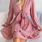 Tie Front Smocked Waist Flounce Sleeve Dress