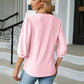 Full Size Notched Neck Three-Quarter Sleeve Blouse