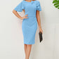 Slit Round Neck Flutter Sleeve Dress