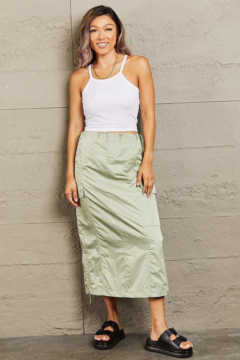 HYFVE Just In Time High Waisted Cargo Midi Skirt *