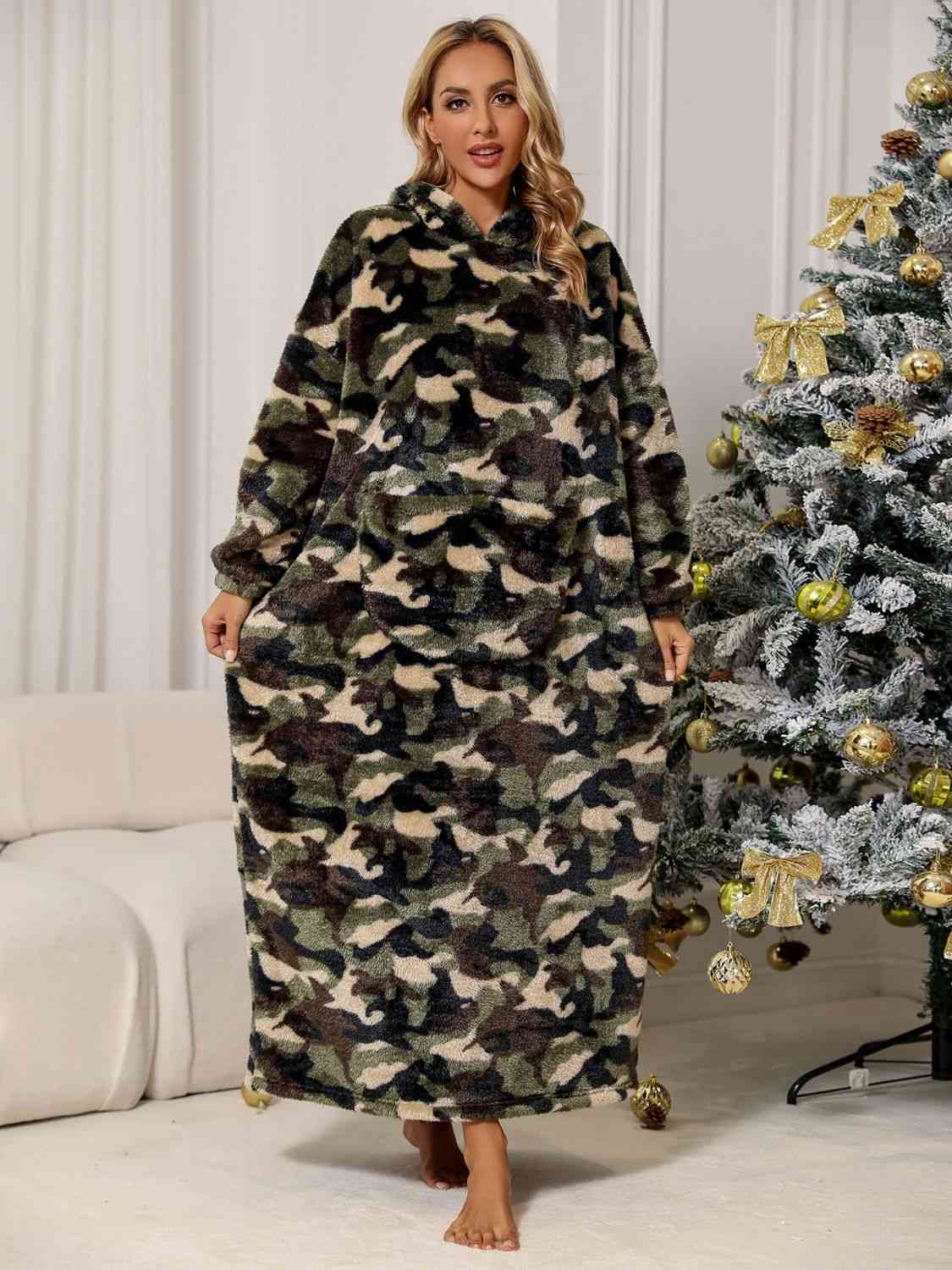 Full Size Camouflage Hooded Teddy Night Dress