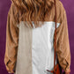 Color Block Ribbed Pocketed Button Up Jacket