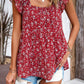 Printed Square Neck Cap Sleeve Blouse