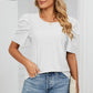 Eyelet Round Neck Puff Sleeve T-Shirt