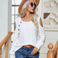 KnittedEmporium Decorative Button Cold-Shoulder Sweater