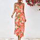 Printed Spaghetti Strap Front Slit Dress