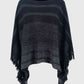 One Size Striped Boat Neck Poncho with Fringes