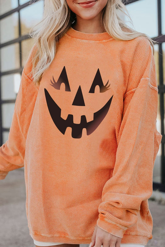 Full Size Round Neck Dropped Shoulder Jack-O'-Lantern Graphic Sweatshirt