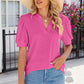 Eyelet Notched Puff Sleeve T-Shirt