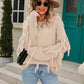 Ribbed Round Neck Fringe Detail Sweater