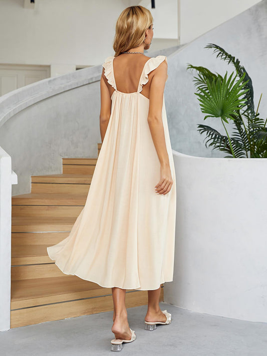 BAYSIDE Ruffled V-Neck Midi Dress