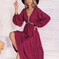 V-Neck Lantern Sleeve Ruffle Hem Dress