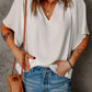 Gathered Detail Notched Neck Flutter Sleeve Top