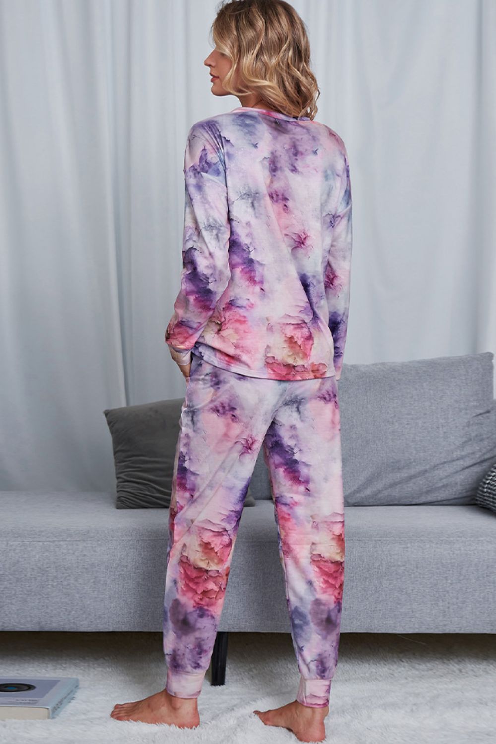 Women's Tie-Dye Crewneck Top and Drawstring Waist Joggers Lounge Set