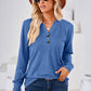 Notched Button Detail Long Sleeve T-Shirt