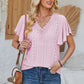 Eyelet Applique V-Neck Cap Sleeve T-Shirt