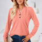 Notched Button Detail Long Sleeve T-Shirt
