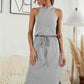 Full Size Drawstring Open Back Slit Sleeveless Dress
