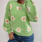 Flower Round Neck Latern Sleeve Sweater