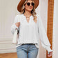 Notched Neck Flounce Sleeve Blouse