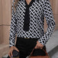 LoveByHannah Printed Collared Neck Black Long Sleeve Shirt